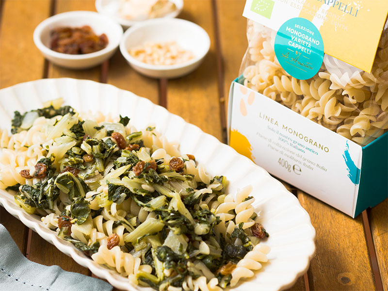 Fusilli agrodolci bietole e uvetta